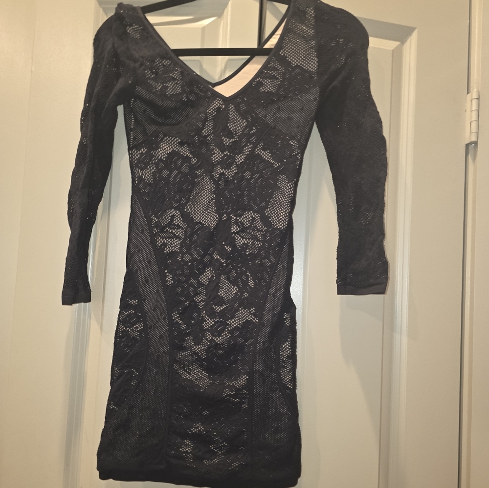 Bebe Black Lace Overlay Dress
